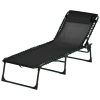 Outsunny Foldable Sun Lounger, Outdoor 4 Level Adjustable Backrest Reclining Chaise Chair, Steel Frame Recliner Chair for Camping, Hiking, Black(m-11)