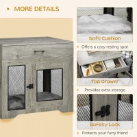 PawHut Dog Cage End Table with Two Doors, Drawer, for Medium Dogs - Grey(m-6)