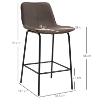 HOMCOM Juego de 2 Taburetes Altos de Cocina Tapizado Microfibra Taburetes de Bar Estilo Moderno 48,5x53,5x96 cm Negro(m-3)