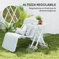 Outsunny Tavolino da Giardino Pieghevole con Altezza Regolabile, Metallo e HDPE, Bianco(m-5)
