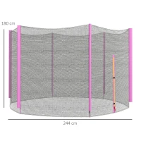 SPORTNOW 8ft Trampoline Net Replacement with 6 Plastic Pole Covers, Weather-Resistant Trampoline Netting Replacement with Zipped Entrance, Poles Not Included, Pink(m-3)