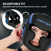 SPORTNOW Boxing Headguard w/ Adjustable Strap for Sparring, Kickboxing, MMA, Blue/Black(m-5)