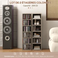 HOMCOM Lot de 2 étagères colonnes armoire de rangement CD-DVD 12 compartiments 21 x 22,5 x 88,5 cm capacité 204 CD gris foncé(m-4)