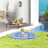 PawHut Piscine tapis à jet d'eau pour chien pliable facile à transporter PVC  150 cm de diamètre bleu(m-9)