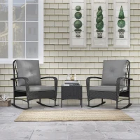 Outsunny Three-Piece Rocking Chair Rattan Bistro Set - Black(m-9)