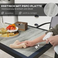 Outsunny 3-delige buiten eetset, Tafel in houtlook met 2 stoelen, weerbestendig, stalen frame, terrasmeubels, Grijs(m-5)