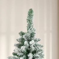 HOMCOM 6 Ft Snow Flocked Artificial Christmas Tree, Xmas Pencil Tree with Realistic Branches, Auto Open, Pinewood Base, Green(m-8)