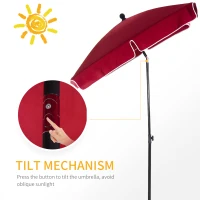 Outsunny Garden Parasol Umbrella, Outdoor Market Table Umbrella with Ruffles & Aluminium Pole, Rectangular Tilting Parasol Sun Shade Canopy, 2 x 1.3m, Red(m-4)