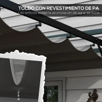 Outsunny Cenador de Jardín 3x4 m con Techo Retráctil de Poliéster y 12 Orificios de Drenaje Pérgola para Terraza Gris Oscuro(m-5)