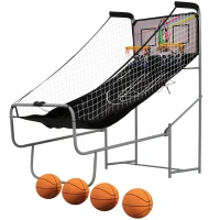 SPORTNOW Foldable Double-Hoop Basketball Arcade Game, with Eight Modes, Four Basketballs, Electronic Scoreboard, Sound Effects(m-11)