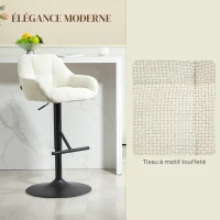 HOMCOM Lot de 2 tabourets de bar chaises de bar hauteur réglable tissu effet lin et base en acier 52,5 x 53 x 86,5-108 cm crème(m-4)