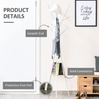 HOMCOM Freestanding Metal Coat Rack Stand 9 Hooks Clothes Tree with 1 Shelf Hat Display Hall Tree Hanger Bag Umbrella Hanging Organiser White(m-5)