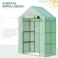 Outsunny Invernadero de Jardín 141x72x191 cm Vivero Casero con 4 Estantes Puerta Enrollable Cubierta de PE 140g/m² y Marco de Acero para Cultivos Plantas Macetas Flores Verde(m-5)