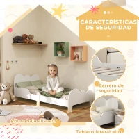 AIYAPLAY Cama para Niños de +3 Años 140x70 cm Tema de Nubes Estructura de Cama infantil con Barandilla Carga 80 kg Blanco(m-4)