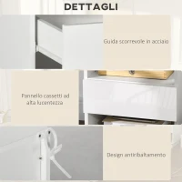 HOMCOM Comodini Moderni con LED, Set 2 Pezzi in Truciolato Bianco con Cassetto e 2 Ripiani Aperti, 40x40x55 cm(m-6)