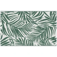 Outsunny Alfombra Reversible 152x243 cm con Patrón de Hojas para Terraza Balcón Patio Camping Playa Verde Oscuro y Blanco(m-9)