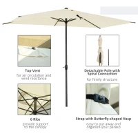 Outsunny 3 x 2m Garden Parasol Umbrella, Outdoor Market Table Umbrella with Aluminium Pole & Crank, Rectangular Tilting Parasol Sun Shade Canopy, Beige(m-5)