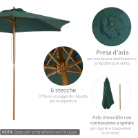 Outsunny Ombrellone da Giardino 2.5x2.3m a 6 Stecche, in Legno e Poliestere, Verde Scuro(m-4)