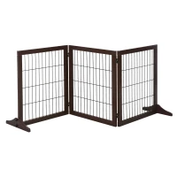 PawHut Freestanding Dog Gate 3 Panel Safety Pet Barrier Foldable w/ Support Feet Brown 185 x71 cm(m-1)