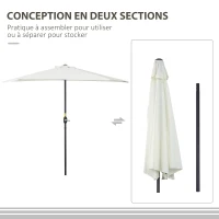 Outsunny Demi-Parasol Ø 2,7 m parasol de balcon 5 entretoises métal polyester crème(m-7)