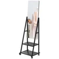 HOMCOM Free Standing Dressing Mirror, Rolling Full Length Mirror on Wheels with Adjustable Angle, Storage Shelves for Bedroom(m-11)