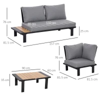 Outsunny 4 Pieces Aluminium Garden Furniture Set L Shape Sofa Set with Tables, Cushions for Indoor, Garden, Patio, Dark Grey(m-3)