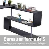 HOMCOM Bureau Informatique multimédia modulable Design Contemporain Zig zag bibliothèque intégrée Panneaux Particules Noir métal(m-4)