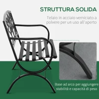 Outsunny Panchina da Giardino 2 Posti in Acciaio e Ghisa con Braccioli e Decorazione, 128x58.5x85cm, Nero(m-5)