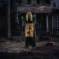 HOMCOM 5'2" Hunchback Witch Halloween Animatronic, with Glowing Eyes(m-2)