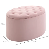 HOMCOM Pouf Contenitore Ovale Imbottito e Trapuntato in Velluto, 71x52x42cm, Rosa(m-3)