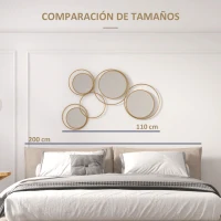 HOMCOM Espejo Decorativo de Pared de Metal 3D Decoración con 4 Espejos Redondos para Salón Dormitorio Pasillo 110x68 cm Dorado(m-7)