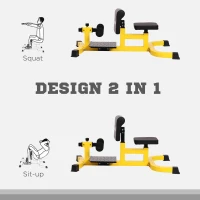 HOMCOM Squat Machine Multifunzione 3 in 1 Regolabile Sit Up Push Up per il Fitness, Fianchi e Gambe Acciaio, PVC, EVA 71 x 108 x 46-58 cm Nero e Giallo(m-6)