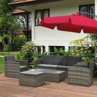 Outsunny Rattan Garden Furniture Outdoor Patio 5 Piece Wicker Weave Sofa Set with Storage,  Cushioned, 3-Seater Sofa + 2 Single Chairs + Foot Stool + Coffee Table(m-2)