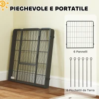 PawHut Recinto per Cani a 6 Pannelli Modulabili Pieghevole con Porta in Acciaio, Altezza 80 cm, Grigio Scuro(m-6)