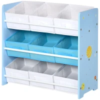 ZONEKIZ Organizador de Juguetes con 9 Cajas de Tela no Tejida Extraíbles para Dormitorio Guardería 63x30x60 cm Azul(m-11)