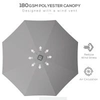 Outsunny 2.65m Garden Parasol, with LED Lights - Light Grey(m-5)