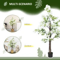 HOMCOM Artificial Plants Honeysuckle Flower in Pot Fake Plants with Curved Boots for Indoor Outdoor 15x15x150cm Set of 2 White(m-5)