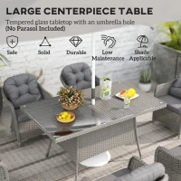 Outsunny Seven-Piece Rattan Dining Set - Light Grey(m-5)