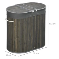 HOMCOM Bamboo Laundry Basket with Lid, 100 Litres Laundry Hamper with 2 Sections, Removable Washable Lining, Washing Baskets, 62.5 x 37 x 60.5cm, Grey(m-3)