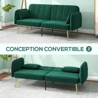 HOMCOM Canapé convertible 2 places canapé-lit canapé clic-clac en tissu velours avec dossier réglable, vert foncé(m-4)