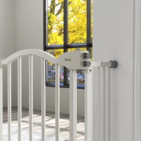 PawHut Metal 74-100cm Adjustable Pet Gate Safety Barrier w/ Auto-Close Door White(m-8)