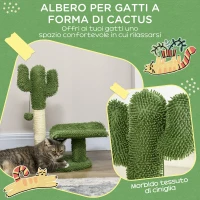 PawHut Albero per Gatti a forma di Cactus con Tiragraffi e Pallina da Gioco, 35x31x55.5 cm, Verde e Bianco(m-4)