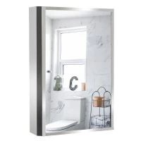 HOMCOM Armoire Miroir Murale de Salle de Bain Acier Inoxydable 3 Niveaux de Rangement 40L x 13l x 60H cm(m-10)