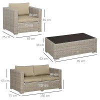 Outsunny Set 4 Pz Salotto da Esterni in Rattan con 1 Divano, 2 Poltrone e 1 Tavolino, Kaki e Beige(m-3)
