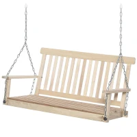 Outsunny Outdoor Wooden Swing Bench 2-Seater Porch Swing Chair Hanging Hammock Garden Furniture, Natural(m-13)