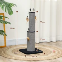PawHut 78cm 2-in-1 Cat Scratching Post with 3 Toy Feathers, Black(m-3)