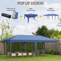 Outsunny Pop Up Gazebo 3 x 6m, Foldable Canopy Tent, Height Adjustable Wedding Awning Canopy w/ Carrying Bag, Blue(m-4)