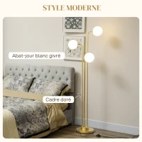 HOMCOM Lampadaire sur pied salon, lampe salon contemporain avec 3 spots pivotants, abat-jour en verre et interrupteur à pied(m-5)