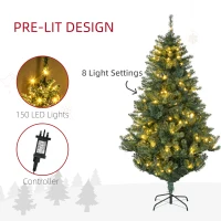 HOMCOM 6' Artificial Prelit Christmas Trees Holiday Décor with Warm White LED Lights, Decoration, Banner, Tag, Ball(m-5)