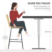HOMCOM Lot de 2 tabourets de bar design bohème Hauteur 66 cm avec repose-pieds métal et rotin PE - naturel(m-6)